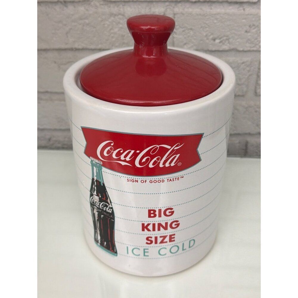 Gibson Coca Cola “ Big King Size Ice Cold “ Ceramic Canister Cookie Jar With Lid